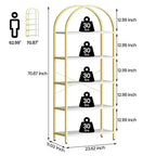 Étagère arquée à 5 niveaux, 180 cm de haut, rangement autoportant, doré et blanc, pour salon, chambre, bureau