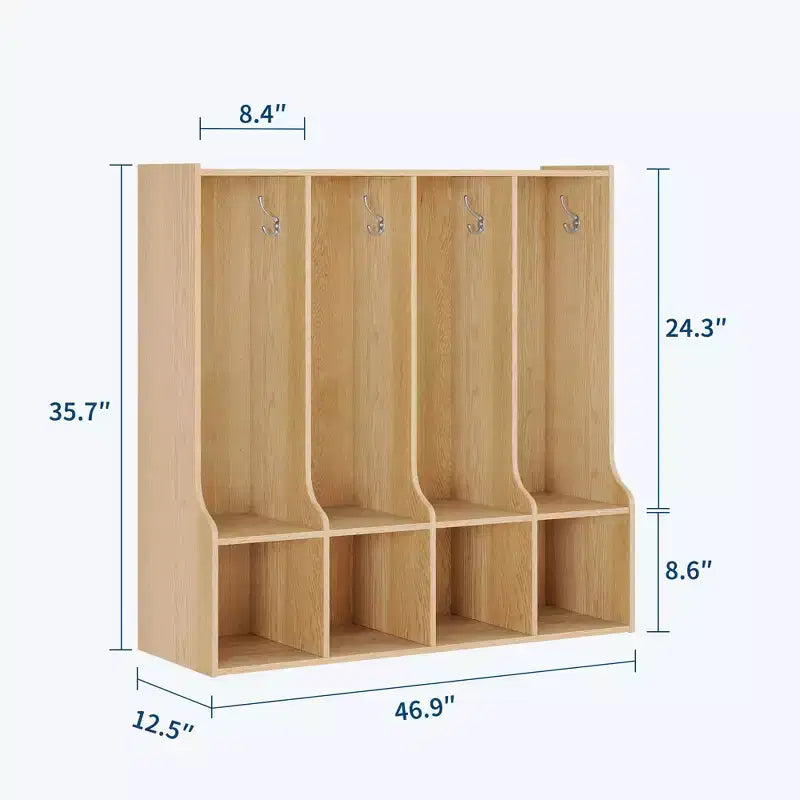 Portemanteau-casier pour salle de classe, organisateur de rangement à 4 sections avec 8 crochets, pour la maison, l'école, la crèche, la maternelle