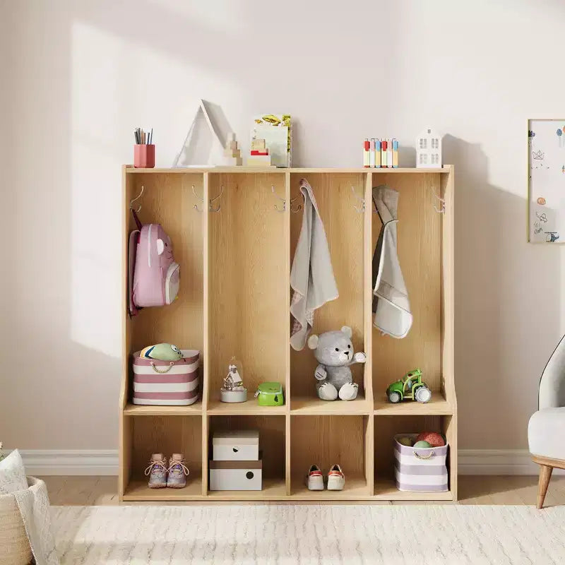 Portemanteau-casier pour salle de classe, organisateur de rangement à 4 sections avec 8 crochets, pour la maison, l'école, la crèche, la maternelle