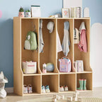 Classroom Coat Locker, 4-Section Cubby Storage Organizer with 8 Hooks, for Home, School, Nursery, Kindergarten
