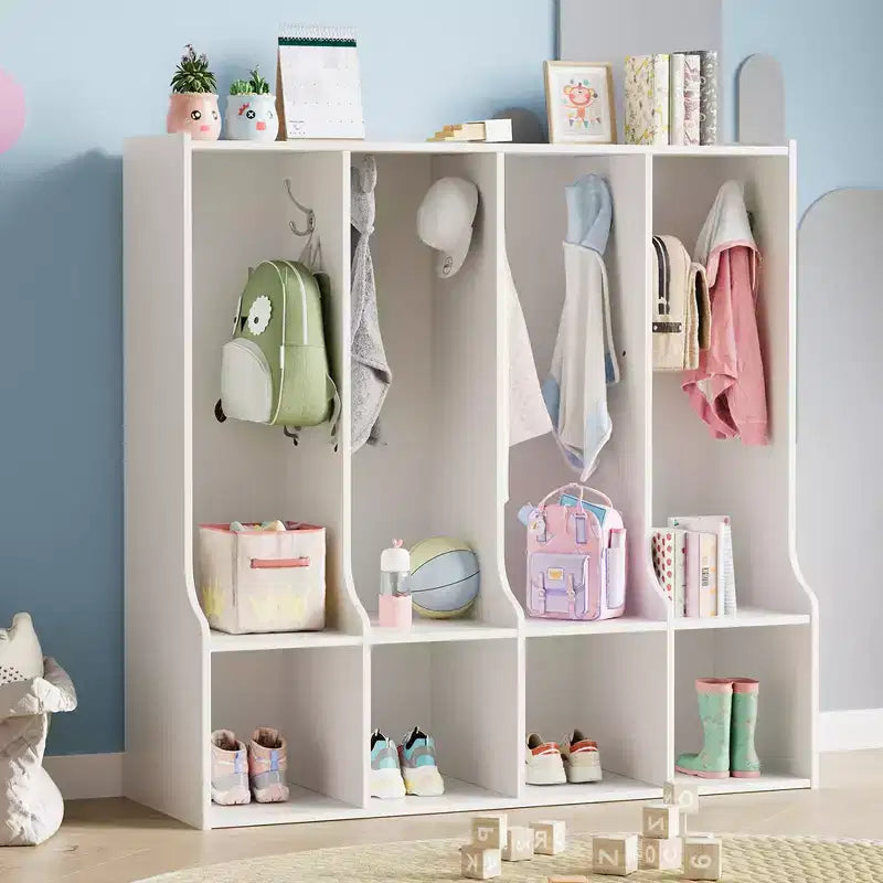Portemanteau-casier pour salle de classe, organisateur de rangement à 4 sections avec 8 crochets, pour la maison, l'école, la crèche, la maternelle