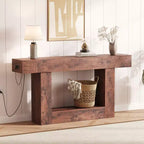 Table d'entrée de 63 pouces, console étroite et longue à 2 niveaux avec rangement et station de charge, table de canapé en bois de style ferme derrière le canapé pour l'entrée, le foyer