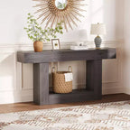 Table d'entrée de 63 pouces, console étroite et longue à 2 niveaux avec rangement et station de charge, table de canapé en bois de style ferme derrière le canapé pour l'entrée, le foyer