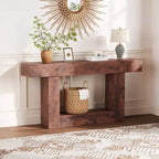 Table d'entrée de 63 pouces, console étroite et longue à 2 niveaux avec rangement et station de charge, table de canapé en bois de style ferme derrière le canapé pour l'entrée, le foyer