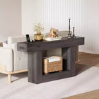 Table d'entrée de 63 pouces, console étroite et longue à 2 niveaux avec rangement et station de charge, table de canapé en bois de style ferme derrière le canapé pour l'entrée, le foyer