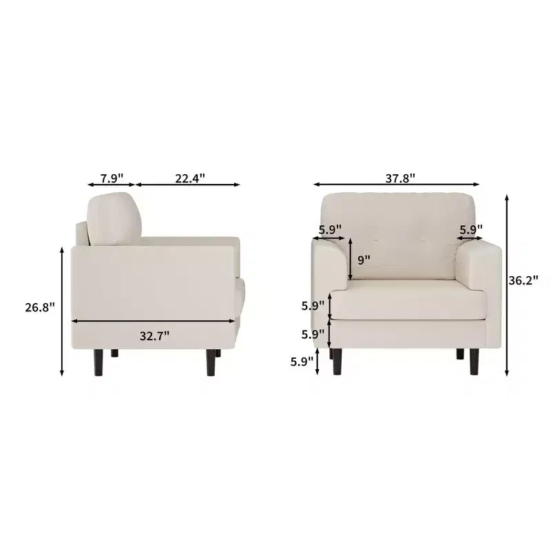 Fauteuil d'appoint avec accoudoirs larges de 38 po, chaise de lecture et de salon rembourrée en lin, mousse haute densité, pour salon, chambre à coucher, bureau