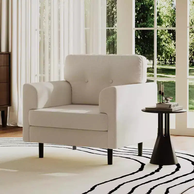 Fauteuil d'appoint avec accoudoirs larges de 38 po, chaise de lecture et de salon rembourrée en lin, mousse haute densité, pour salon, chambre à coucher, bureau