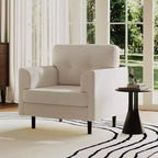 Fauteuil d'appoint avec accoudoirs larges de 38 po, chaise de lecture et de salon rembourrée en lin, mousse haute densité, pour salon, chambre à coucher, bureau