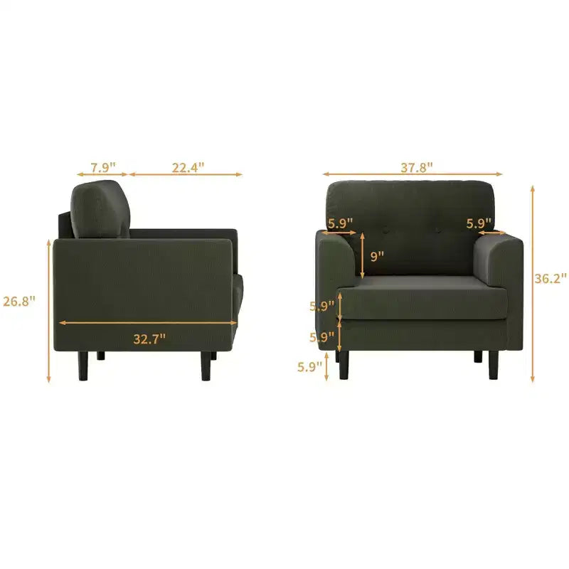 Fauteuil d'appoint avec accoudoirs larges de 38 po, chaise de lecture et de salon rembourrée en lin, mousse haute densité, pour salon, chambre à coucher, bureau