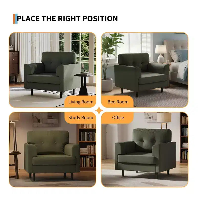 Fauteuil d'appoint avec accoudoirs larges de 38 po, chaise de lecture et de salon rembourrée en lin, mousse haute densité, pour salon, chambre à coucher, bureau