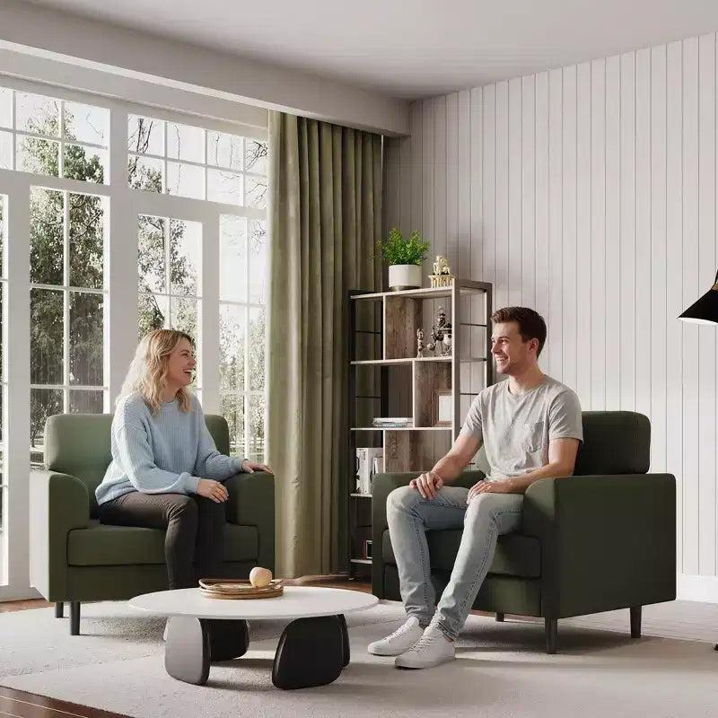 Fauteuil d'appoint avec accoudoirs larges de 38 po, chaise de lecture et de salon rembourrée en lin, mousse haute densité, pour salon, chambre à coucher, bureau