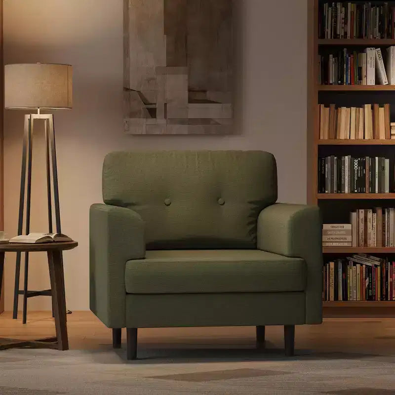 38 Wide Armrest Accent Chair, Linen Upholstered Reading, Lounge Chair, High-Density Foam, for Living Room, Bedroom, Office