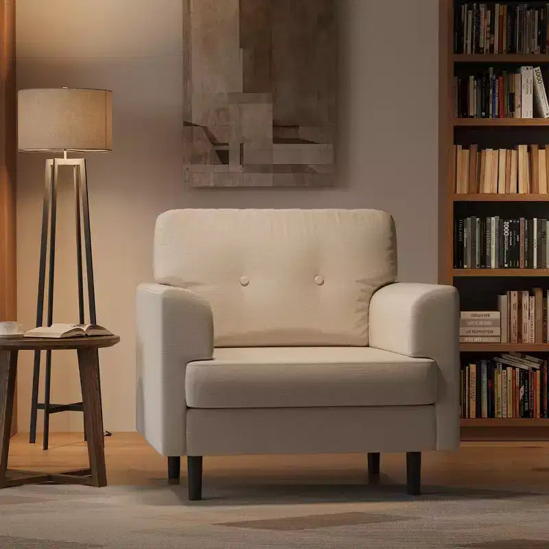 Fauteuil d'appoint avec accoudoirs larges de 38 po, chaise de lecture et de salon rembourrée en lin, mousse haute densité, pour salon, chambre à coucher, bureau