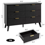 Commode de chambre avec 6 tiroirs profonds, commode moderne, meuble TV en bois, design à profil incurvé, pour salon, couloir, noir