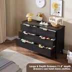 Commode de chambre avec 6 tiroirs profonds, commode moderne, meuble TV en bois, design à profil incurvé, pour salon, couloir, noir