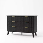 Commode de chambre avec 6 tiroirs profonds, commode moderne, meuble TV en bois, design à profil incurvé, pour salon, couloir, noir