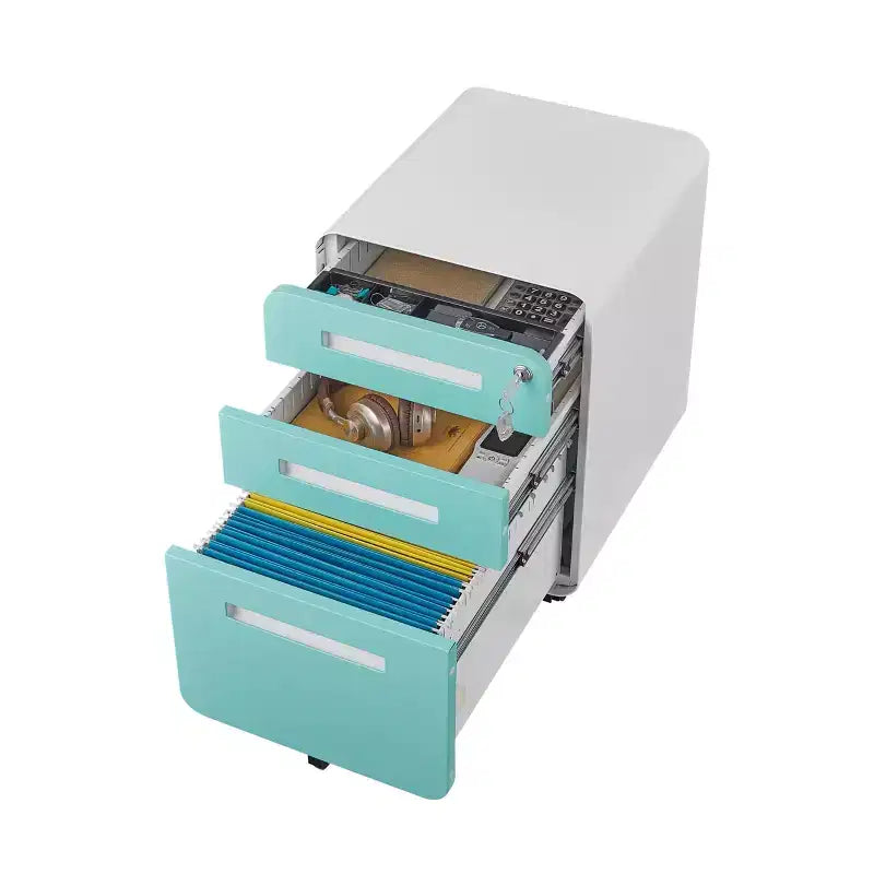 Classeur de bureau à 3 tiroirs pour le bureau à domicile, classeur mobile sous le bureau avec serrure pour format A4/Lettre/Légal, classeur roulant anti-basculement à 5 roulettes