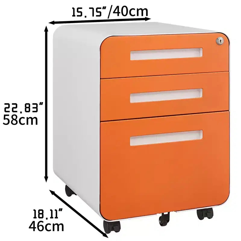 Classeur de bureau à 3 tiroirs pour le bureau à domicile, classeur mobile sous le bureau avec serrure pour format A4/Lettre/Légal, classeur roulant anti-basculement à 5 roulettes