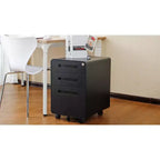 Classeur de bureau à 3 tiroirs pour le bureau à domicile, classeur mobile sous le bureau avec serrure pour format A4/Lettre/Légal, classeur roulant anti-basculement à 5 roulettes