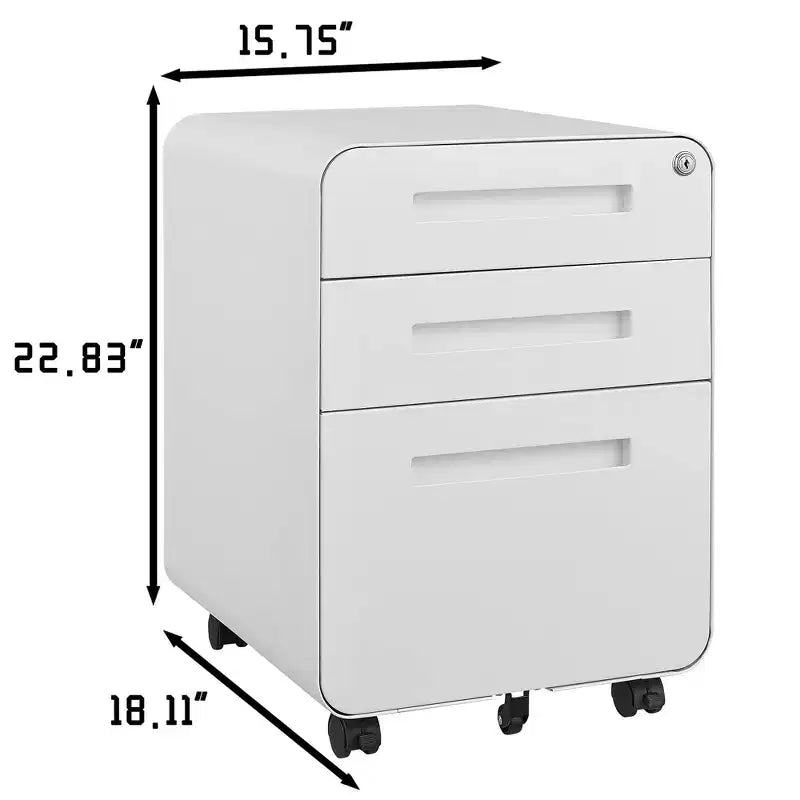 Classeur de bureau à 3 tiroirs pour le bureau à domicile, classeur mobile sous le bureau avec serrure pour format A4/Lettre/Légal, classeur roulant anti-basculement à 5 roulettes