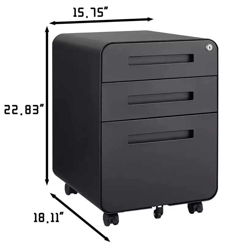 Classeur de bureau à 3 tiroirs pour le bureau à domicile, classeur mobile sous le bureau avec serrure pour format A4/Lettre/Légal, classeur roulant anti-basculement à 5 roulettes