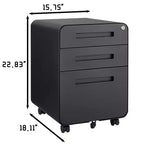 Classeur de bureau à 3 tiroirs pour le bureau à domicile, classeur mobile sous le bureau avec serrure pour format A4/Lettre/Légal, classeur roulant anti-basculement à 5 roulettes