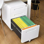 Classeur de bureau à 3 tiroirs pour le bureau à domicile, classeur mobile sous le bureau avec serrure pour format A4/Lettre/Légal, classeur roulant anti-basculement à 5 roulettes