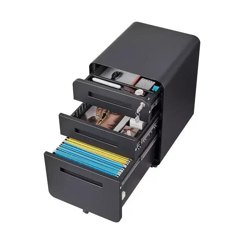 Classeur de bureau à 3 tiroirs pour le bureau à domicile, classeur mobile sous le bureau avec serrure pour format A4/Lettre/Légal, classeur roulant anti-basculement à 5 roulettes