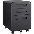 3 Drawer File Cabinet for Home Office, Under Desk Mobile Filing Cabinet with Lock for A4/Letter/Legal Size, 5 Wheel Anti-tilt Rolling File Cabinets
