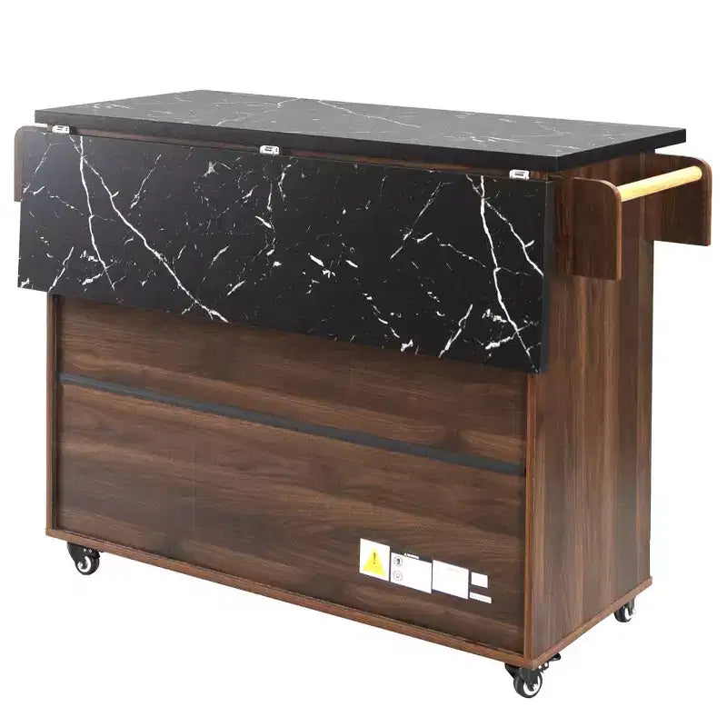 Chariot d'îlot de cuisine HomyCasa avec poubelle basculante et roulettes, noyer