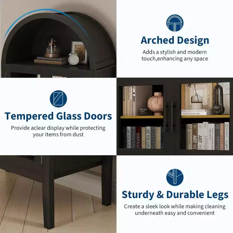 Armoire de Rangement, Desserte de Cuisine Haute 180 cm avec 3 Lumières LED Colorées, Portes en Verre et Étagères Réglables