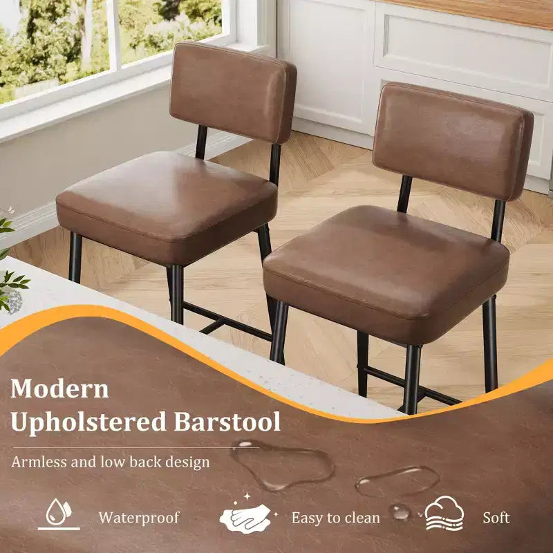 Lot de 2 tabourets de bar, dossier, capacité de charge de 180 kg, pieds en métal, tabourets de bar modernes rembourrés, pour îlot de cuisine, comptoir, décoration intérieure