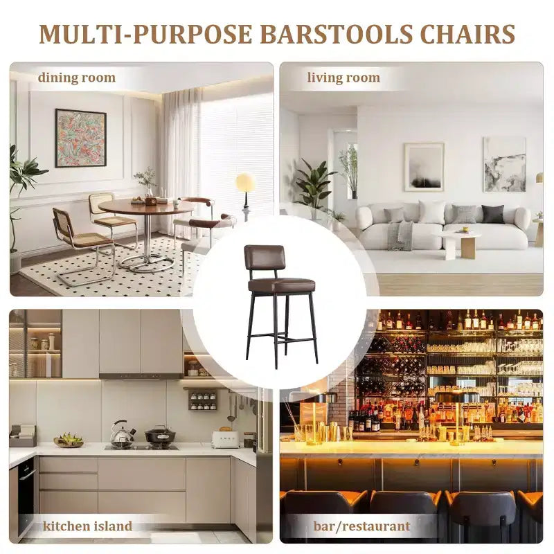 Lot de 2 tabourets de bar, dossier, capacité de charge de 180 kg, pieds en métal, tabourets de bar modernes rembourrés, pour îlot de cuisine, comptoir, décoration intérieure