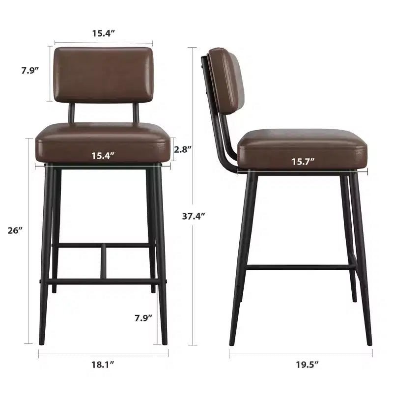 Lot de 2 tabourets de bar, dossier, capacité de charge de 180 kg, pieds en métal, tabourets de bar modernes rembourrés, pour îlot de cuisine, comptoir, décoration intérieure