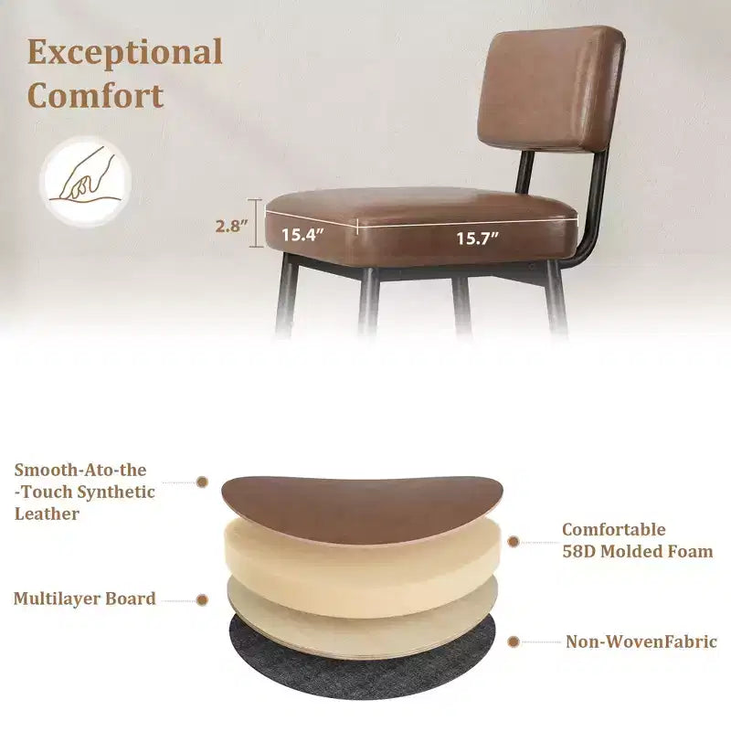 Lot de 2 tabourets de bar, dossier, capacité de charge de 180 kg, pieds en métal, tabourets de bar modernes rembourrés, pour îlot de cuisine, comptoir, décoration intérieure