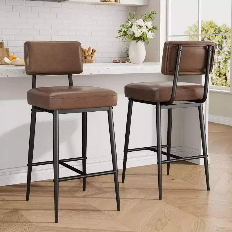 Lot de 2 tabourets de bar, dossier, capacité de charge de 180 kg, pieds en métal, tabourets de bar modernes rembourrés, pour îlot de cuisine, comptoir, décoration intérieure