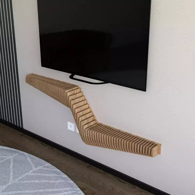 Sierra BATAMEX Meuble TV flottant paramétrique 57 pouces Étagère murale géométrique moderne en bois Décoration couleur chêne naturel Étagère de salon ondulée 3D