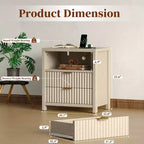 Table de chevet cannelée avec station de recharge, table de chevet moderne de 50 cm avec 2 tiroirs coulissants en bois, étagère ouverte, ports USB, prises de courant, table d'appoint de chambre, blanc