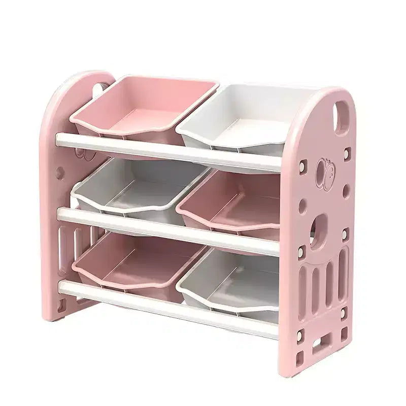 Meuble de Rangement pour Jouets Enfant avec 6 Bacs, Ensemble de Meubles de Crèche Multifonctionnels avec Étagères en PEHD, pour Salle de Jeux, Chambre à Coucher, Salon (Rose)