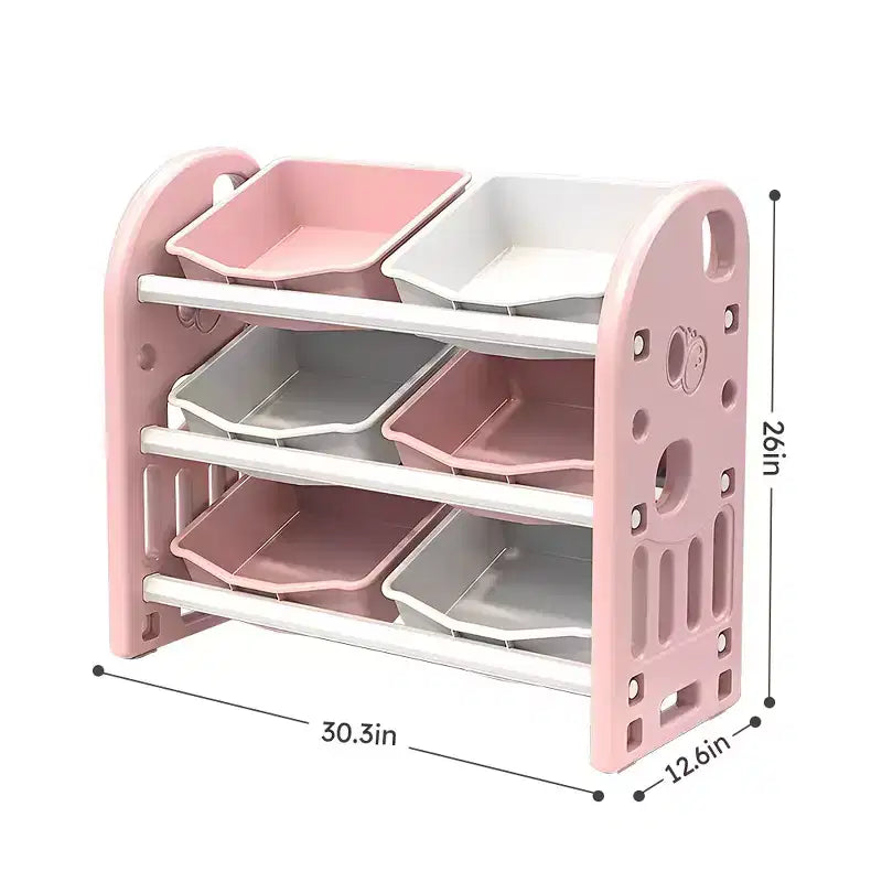 Meuble de Rangement pour Jouets Enfant avec 6 Bacs, Ensemble de Meubles de Crèche Multifonctionnels avec Étagères en PEHD, pour Salle de Jeux, Chambre à Coucher, Salon (Rose)