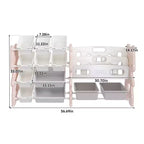 Organisateur de rangement de jouets pour enfants avec bibliothèque à 2 niveaux et 12 bacs, mobilier multifonctionnel pour enfants (rose)