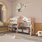 Organisateur de rangement de jouets pour enfants avec bibliothèque à 2 niveaux et 12 bacs, mobilier multifonctionnel pour enfants (rose)
