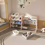 Organisateur de rangement de jouets pour enfants avec bibliothèque à 2 niveaux et 12 bacs, mobilier multifonctionnel pour enfants (rose)