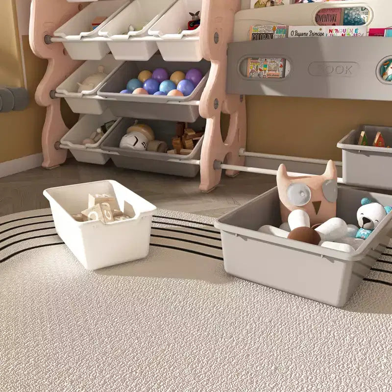 Organisateur de rangement de jouets pour enfants avec bibliothèque à 2 niveaux et 12 bacs, mobilier multifonctionnel pour enfants (rose)