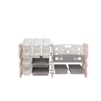 Organisateur de rangement de jouets pour enfants avec bibliothèque à 2 niveaux et 12 bacs, mobilier multifonctionnel pour enfants (rose)