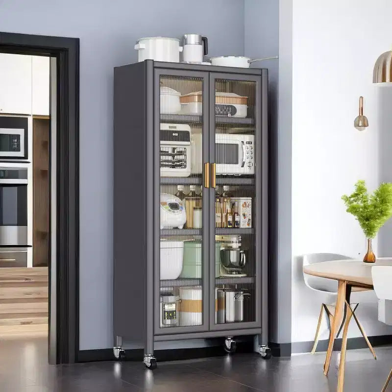 Étagère de rangement de cuisine ouverte, Meuble micro-ondes multi-niveaux, Meuble de vaisselle et d'appoint, Gris