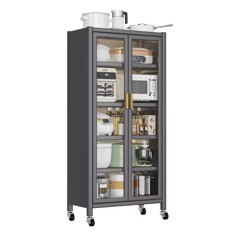 Étagère de rangement de cuisine ouverte, Meuble micro-ondes multi-niveaux, Meuble de vaisselle et d'appoint, Gris