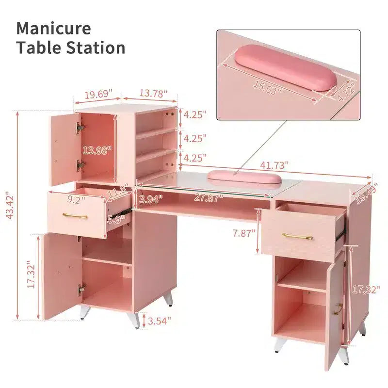 Table de manucure noire Karlhome, bureau d'esthéticienne moderne pour salon avec plateau en verre et coussin repose-poignet