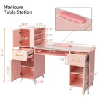 Table de manucure noire Karlhome, bureau d'esthéticienne moderne pour salon avec plateau en verre et coussin repose-poignet