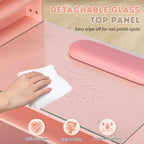 Table de manucure noire Karlhome, bureau d'esthéticienne moderne pour salon avec plateau en verre et coussin repose-poignet
